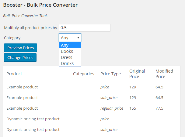 Booster for WooCommerce Bulk Price Converter with Product Category