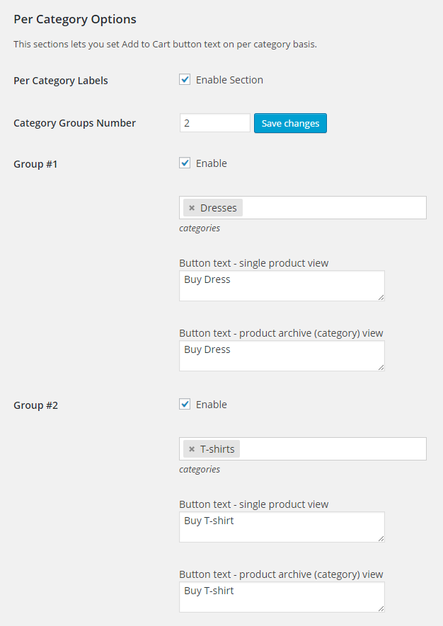 WooCommerce Add to Cart Labels - per category
