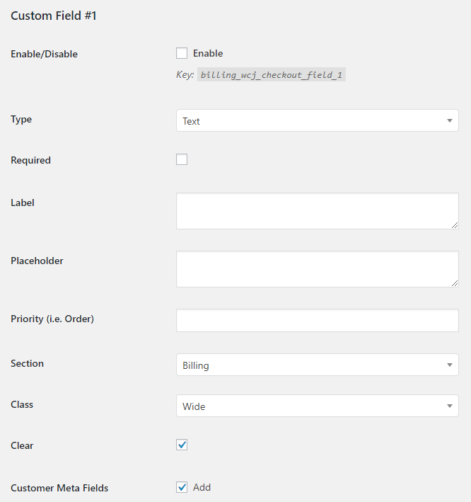 WooCommerce Checkout Custom Fields - Admin Settings - Field General Options