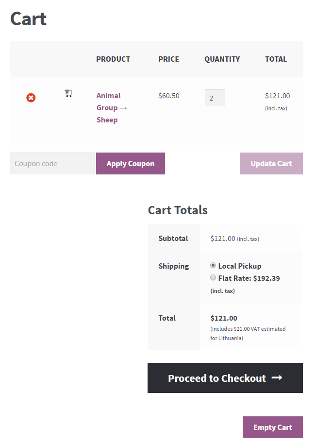 WooCommerce Empty Cart Button - Frontend - Cart page