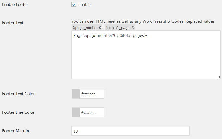 WooCommerce PDF Invoicing and Packing Slips - Admin Settings - Footer