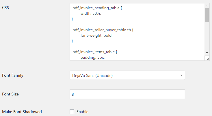 WooCommerce PDF Invoicing and Packing Slips - Admin Settings - Styling