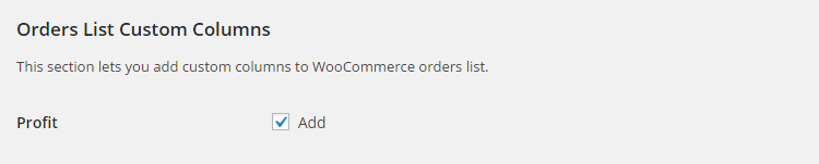 WooCommerce Product Cost Price - Admin Settings - Orders List Custom Columns