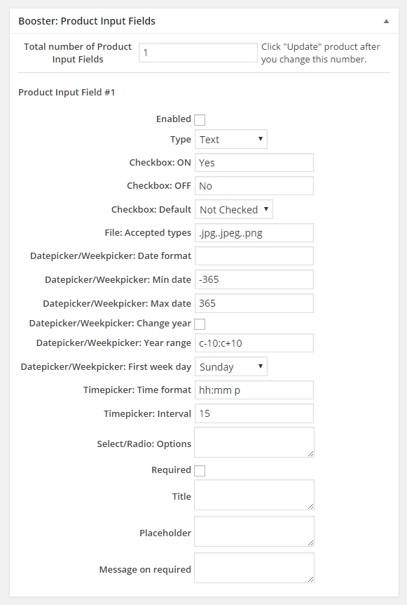 WooCommerce Product Input Fields Backend Per Product