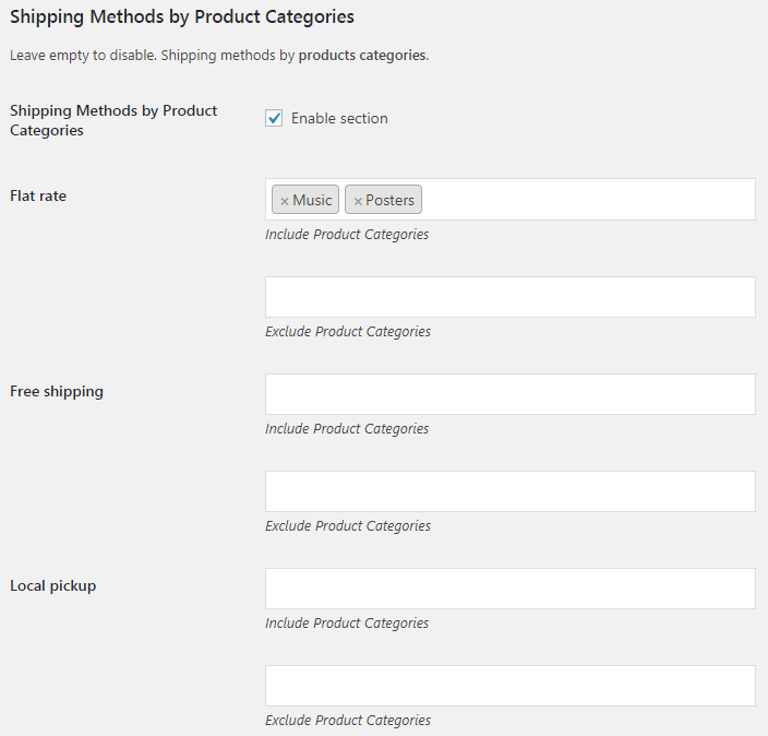 WooCommerce Shipping Methods by Products - Admin Settings - Shipping Methods by Product Categories