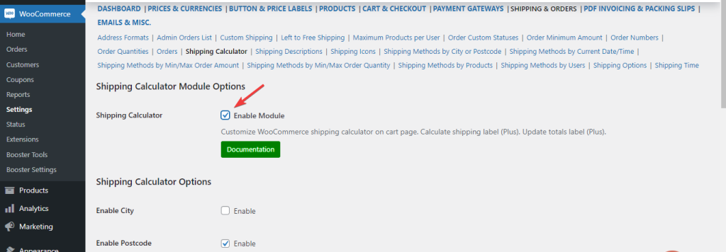 How to enable Woocommerce Shipping Calculator