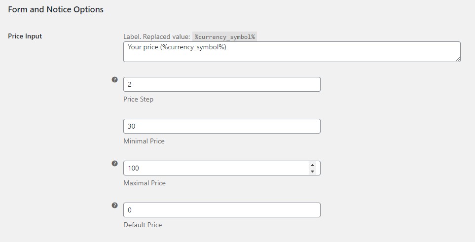Min/max pay what you want settings