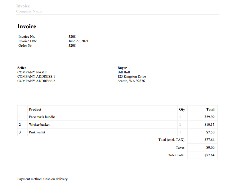 WooCommerce PDF invoices preview