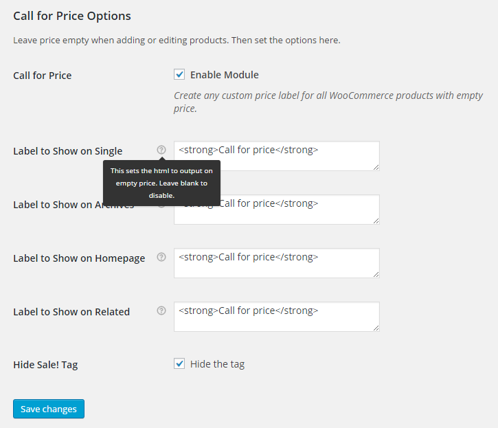 WooCommerce Call for Price - Admin Settings